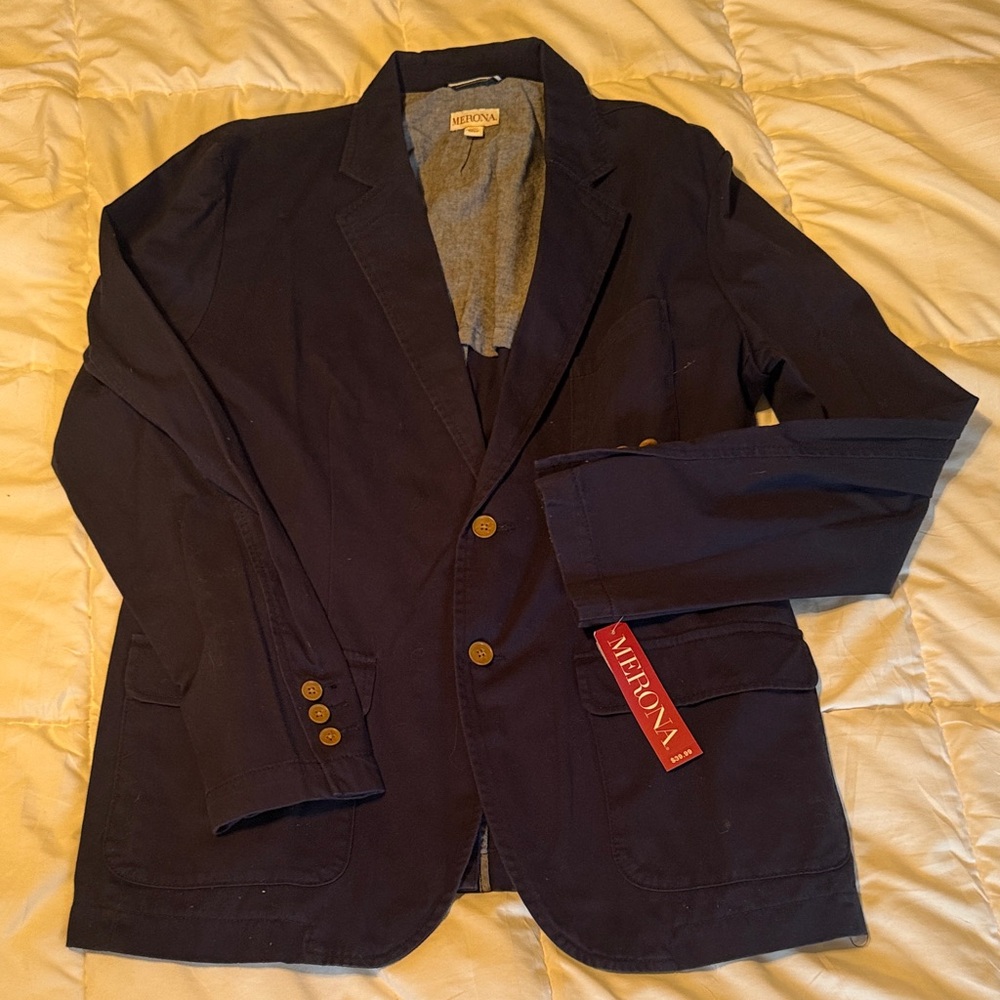 Merona Navy Cotton Military-Style Blazer